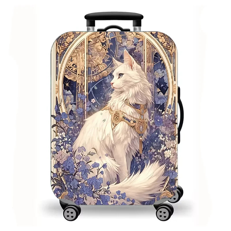 Suitcase protective cover, travel oil painting cat and dog pattern elastic suitcase dust cover, a total of 9 colors