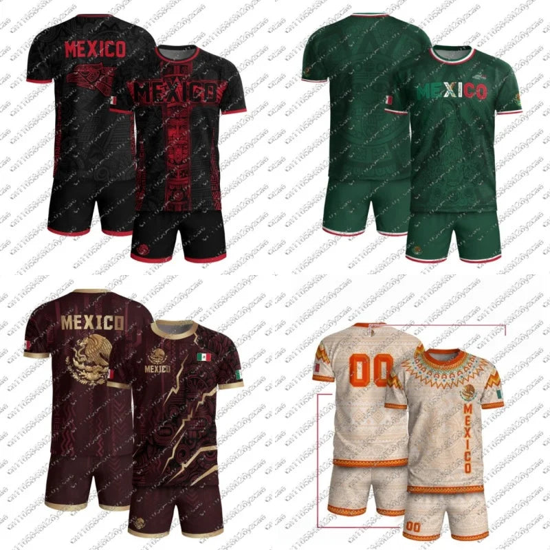 Mexico Football Jersey National Flag Print Soccer Shirt Breathable and Quick DryingTeam Kit T-shirt Shorts Set for Men and Women