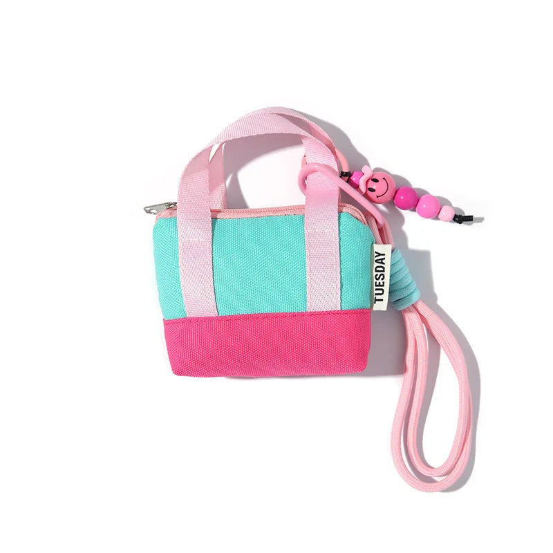 Dopamine, Pink, Mini, Earphone Case, Anti-lost, Storage Bag, Data Cable Organizer Bag, Keychain,Sweet and Girly Accessories