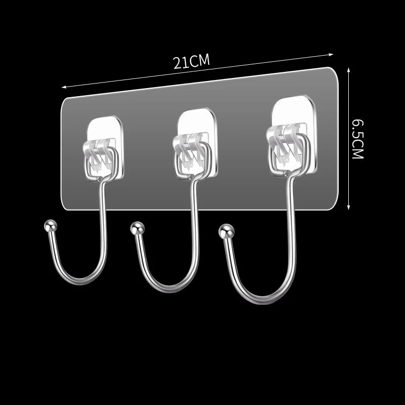 3/4/5/6 Row Transparent Wall Hooks Strong Adhesive Door Wall Hangers for Kitchen Bathroom Towel Clothes Key Holder Organizers