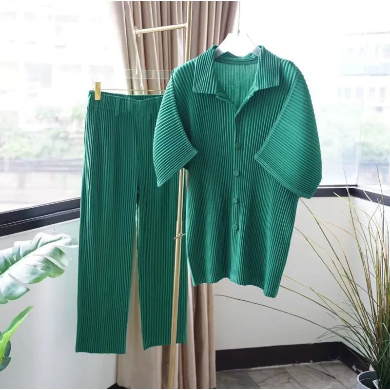 Miyake Pleated Short Sleeve Shirt Men's 2026 Classic Pleats Top Short Sleeve Summer Loose Plisse Jacket Loose Plus Size Fold Top
