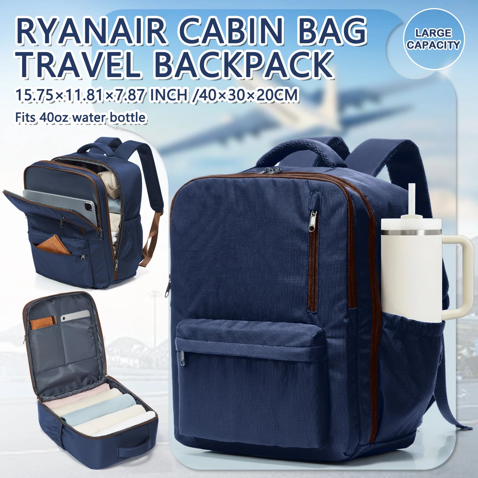 Travel Backpack Cabin Bag, Ryanair Backpack 40x30x20 Carry-Ons, Men Women 15.6 inch Laptop Backpack, Casual Trekking Backpack