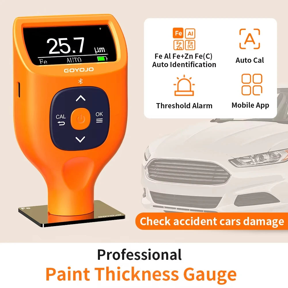 Automotive Coating Paint Thickness Tester 0-2000μm Coating Thickness Gauge ±(2%+1μm) Accuracy Auto Fe/Al/Zn/Fe(C) Detection