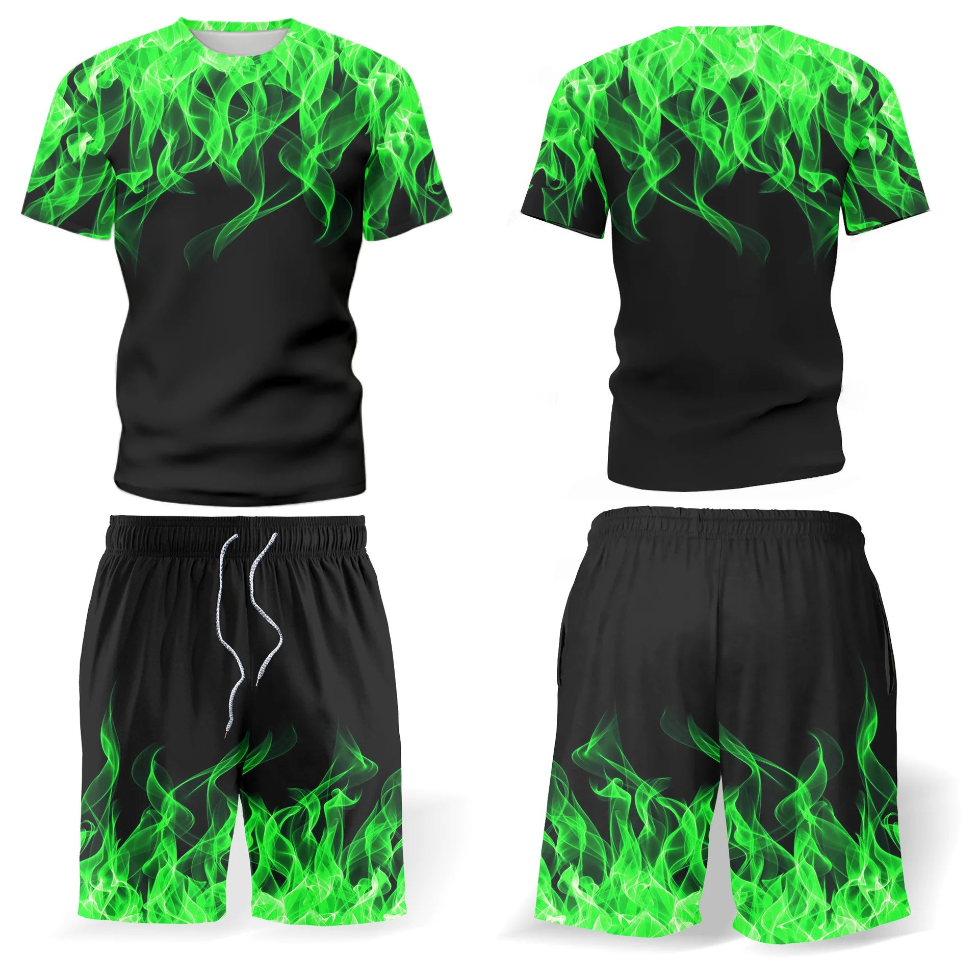 Summer Colorful Flame 3D Print Tracksuits Men Women Casual Short Sleeve T-Shirt Shorts Sets 2pcs Sportswear Suits Man's Clothing