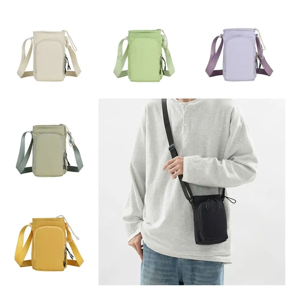 Shoulder Strap Water Bottle Carrier Bag Waterproof Front Pocket Water Bottle Holder Drawstring Open Top Handle