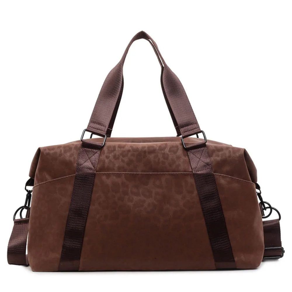 Large Capacity Leopard Print Travel Duffle Bag Lightweight Waterproof Handbag Portable Gym Bag for Short Trip Swimming