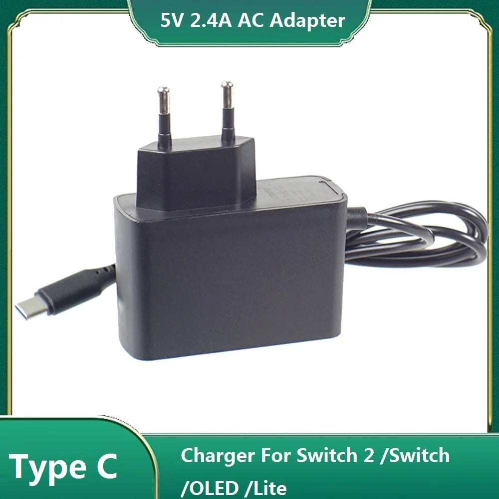 12W 5V 2.4A Type-C Replacement Charger AC100V-240V Adapter For Switch OLED Lite NS NX Game Console USB-C Power Supply US EU Plug