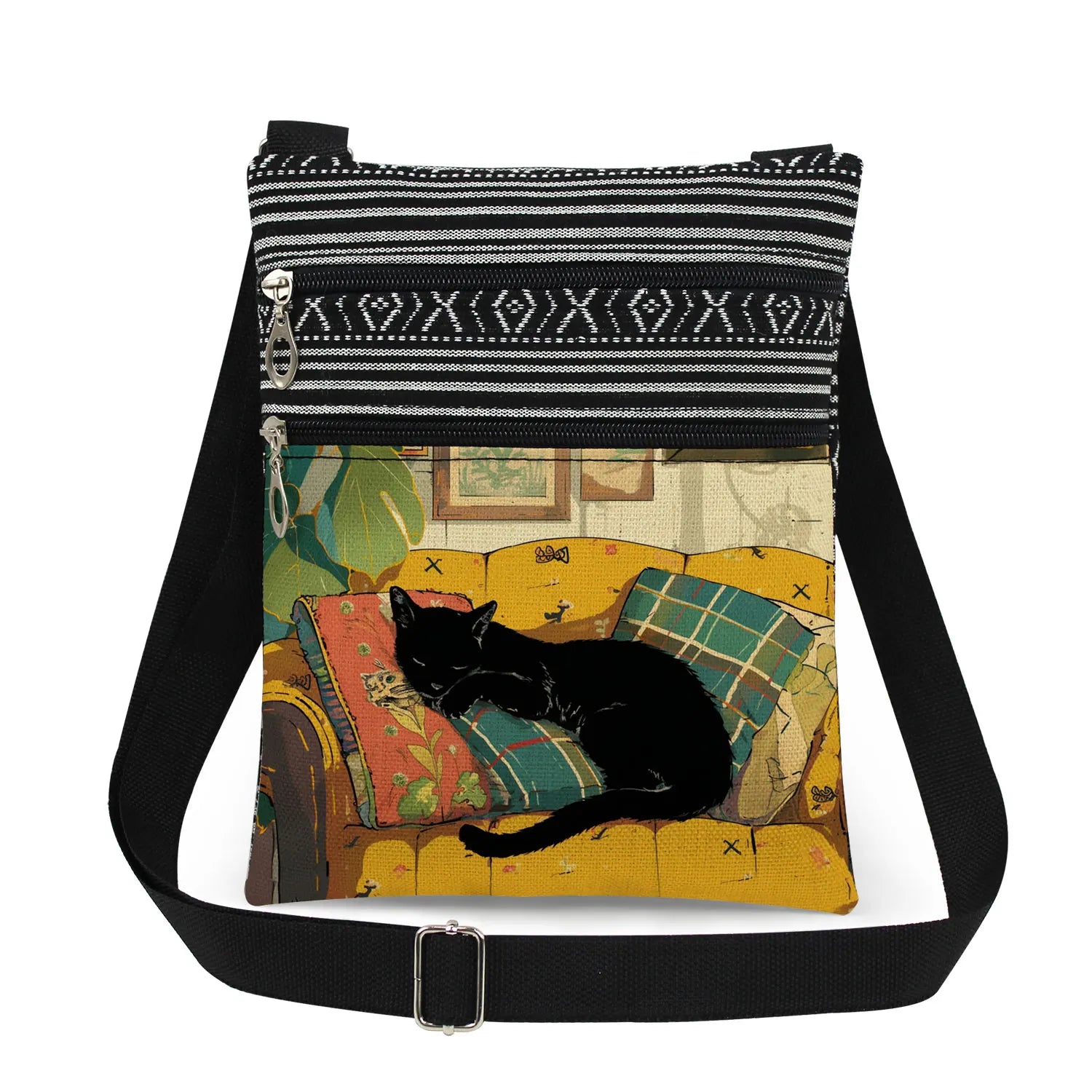 Cute Cartoon Black Cat Print Crossbody Bags Shoulder Bags For Women Daily Travel Portable Small Messenger Bags Catkeeper Gift
