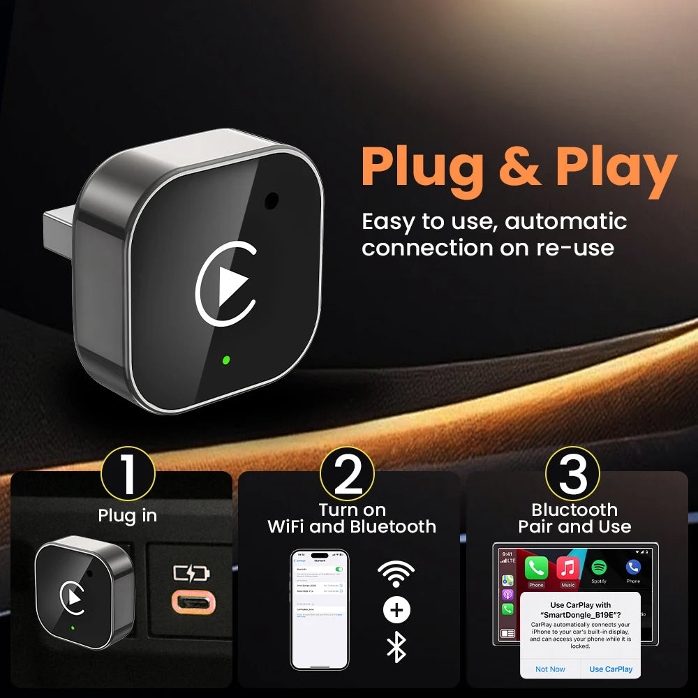 2026  Wireless CarPlay Adapter 2-in-1 Wired to Wireless Dongle for Apple & Android Auto Plug and Play For Car With Wired CarPlay