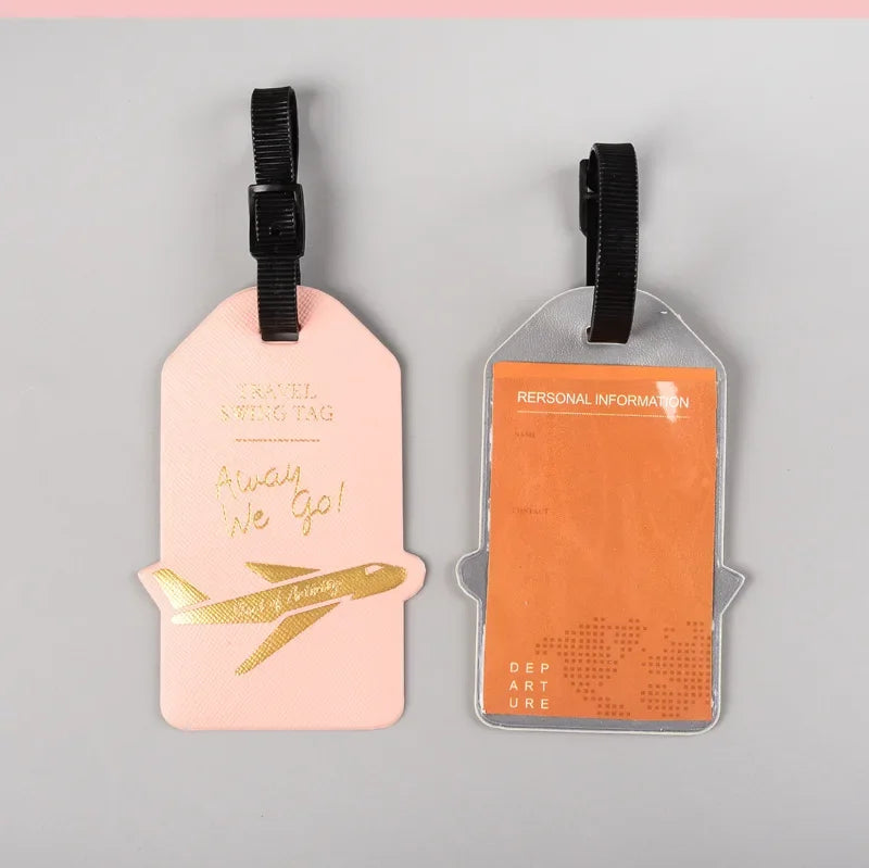 Women Men Label Suitcase Tags ID Address Holder Baggage Boarding Travel Accessories Creative Aircraft PU Leather Luggage Tags