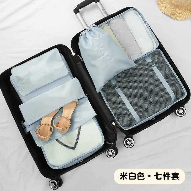 7Pcs Multi-color Travel Packing Cubes Set Luggage Organizer for Clothes Shoes Cosmetics - Space Saving for Home & Hotel Use