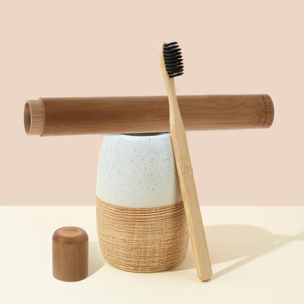 2Pcs Renewable Bamboo Toothbrush Case Compact Portable Tube for Travel Home Office Eco Friendly Lightweight Easy Wipe Clean