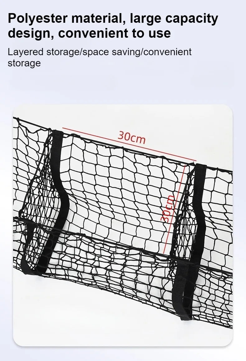 Universal 3-Column Cargo Net Trunk Bed Organizer Mesh Storage Net Bed Grocery Auto Holder Pickup Truck Bed Truck Accessories