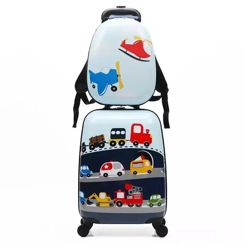 Cartoon trolley suitcase with backpack set children's cute 13 inch bag boys girls 18 inch carry on rolling luggage travel valise