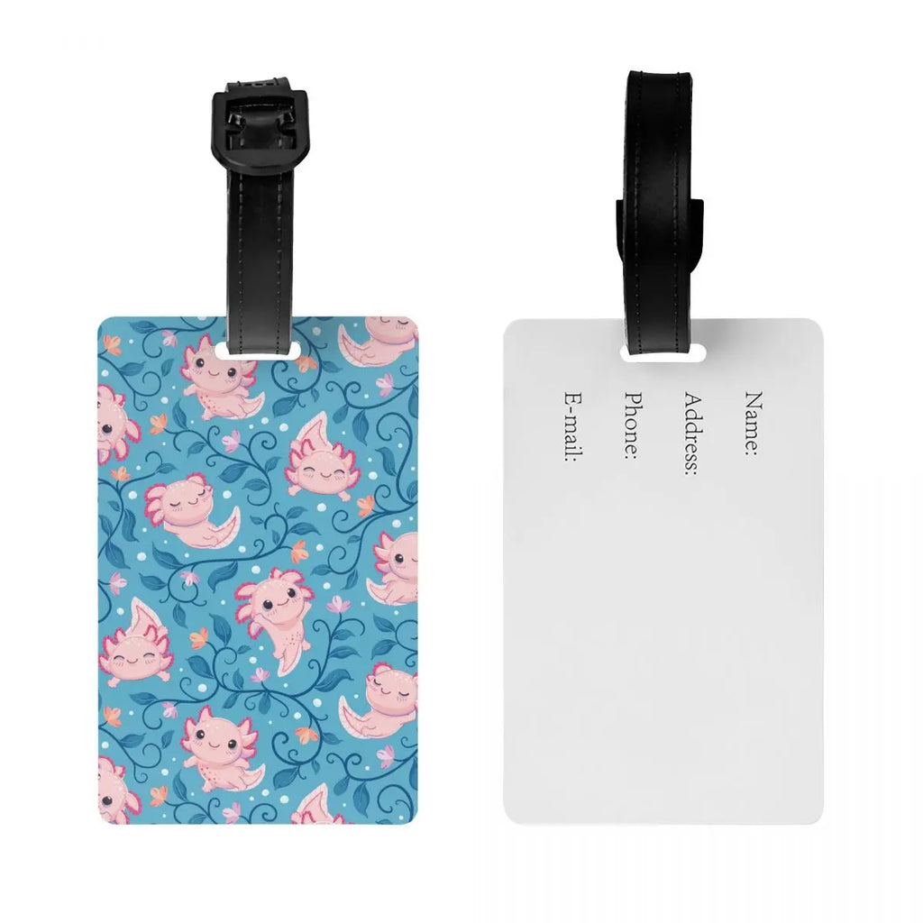 Custom Cute Salamander Animal Axolotls Luggage Tag Privacy Protection Baggage Tags Travel Bag Labels Suitcase