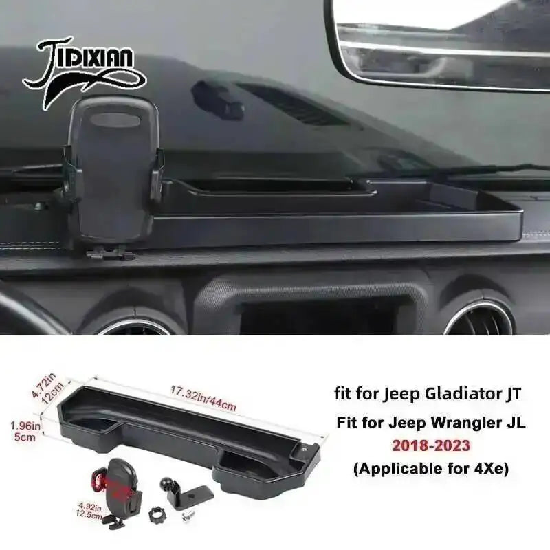 JIDIXIAN for Jeep Wrangler JL 4Xe for Gladiator JT 2018 2019 2020 2021 2022 2023 2024 2025 Dashboard Phone Holder Storage Box