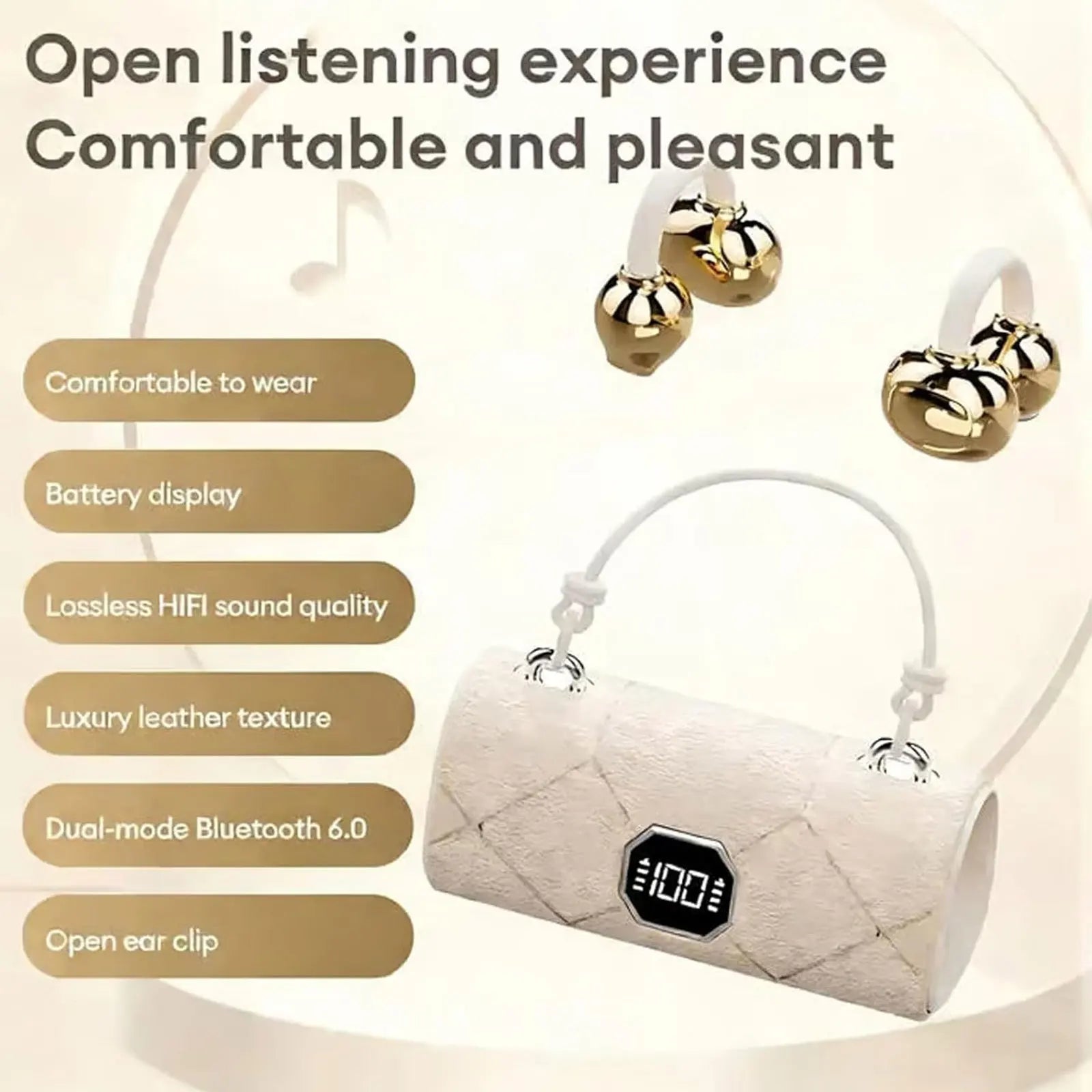 New Open Ear Clip Wireless Bluetooth Earphones with LED Digital Display Charging Case Stereo Sound Headphones for Sports Daily
