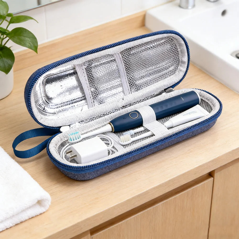 2-in-1 Electric Toothbrush & Data Cable Organizer EVA Shockproof Aluminum Foil Travel Storage Bag