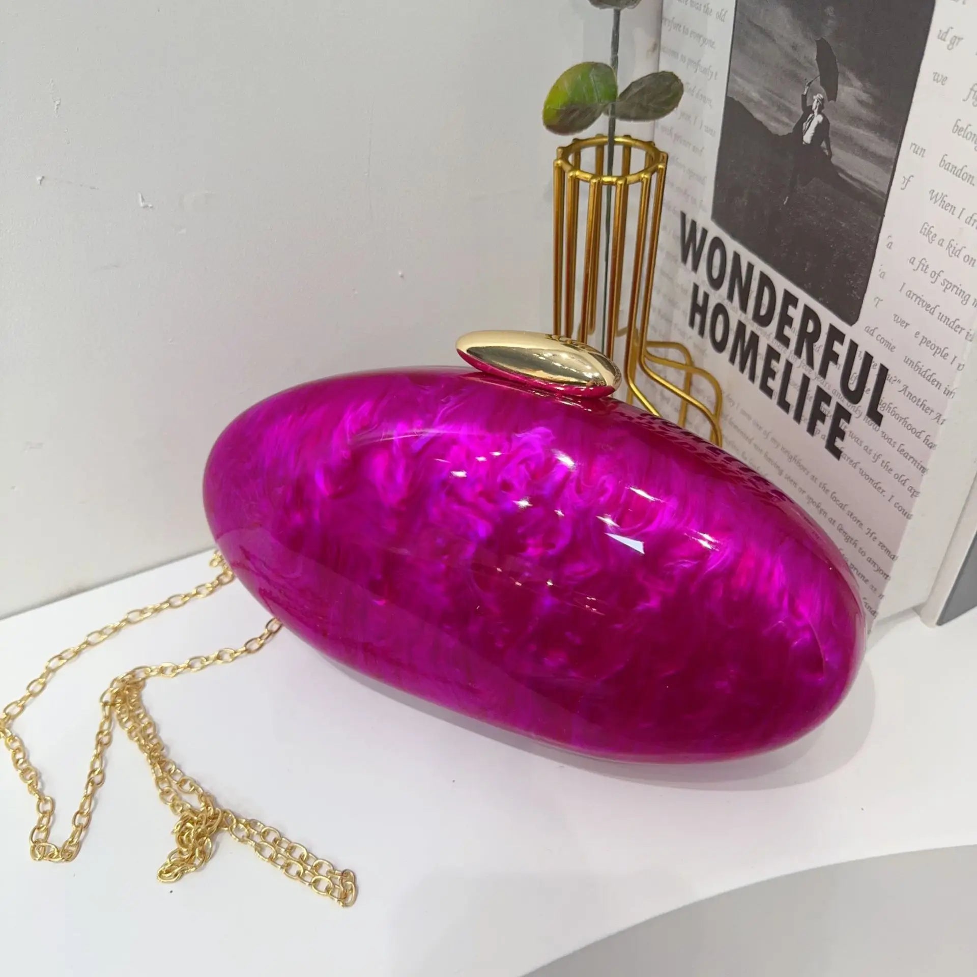2026 women's new shoulder oblique span bag, special-shaped shell acrylic bag, fashionable wedding dinner clutch bag