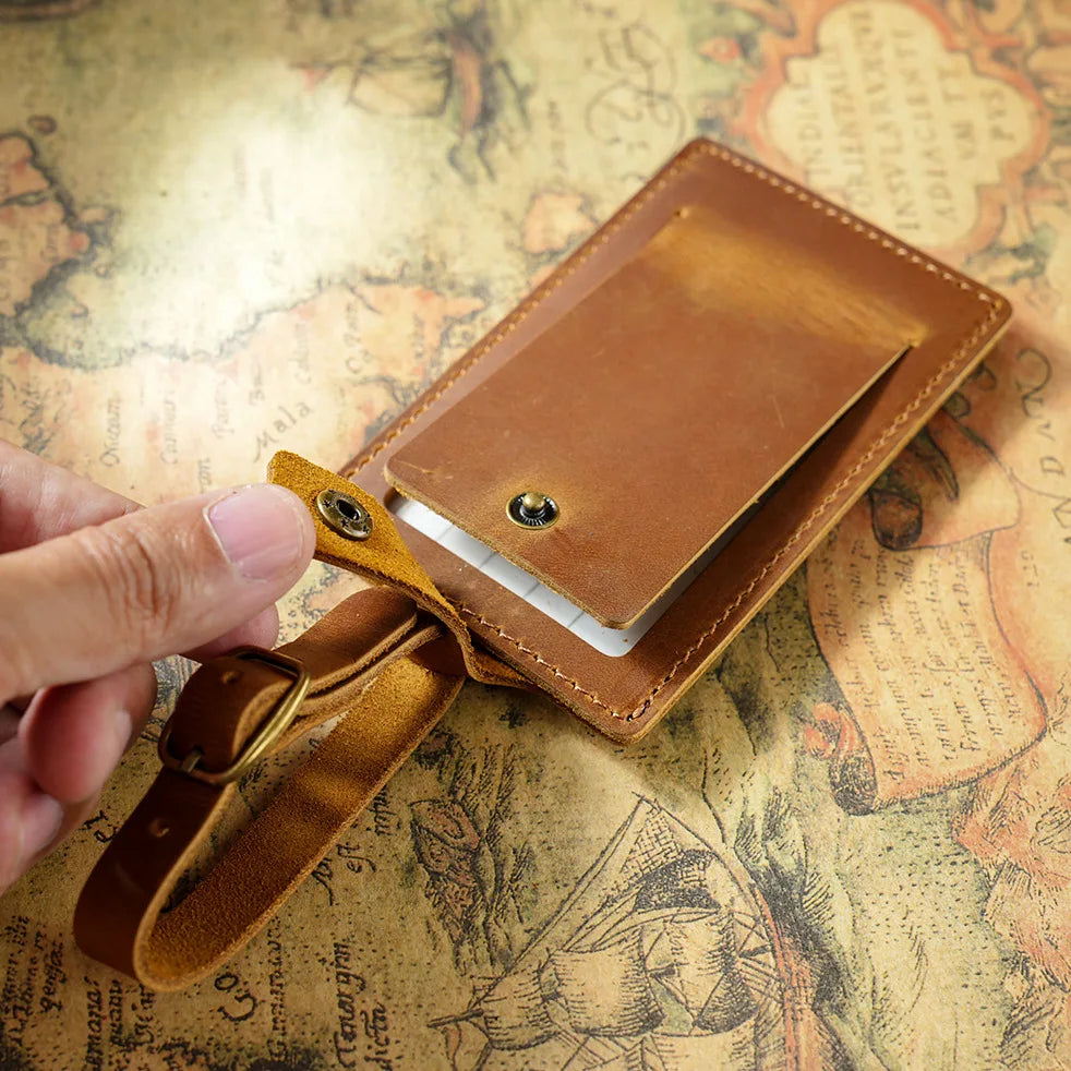 Luggage Tags Genuine Leather Men Women Suitcase Name Baggage Tag Crazy Horse Leather Airplane Labels Travel Accessories