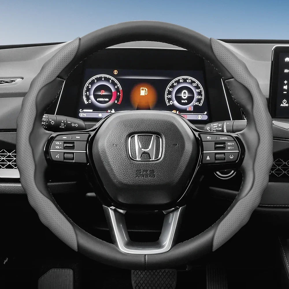 Steering Wheel Cover Suitable for Honda, Wave-Shaped Sporty Design, Breathable Leather, Segmented Design, Non-Slip