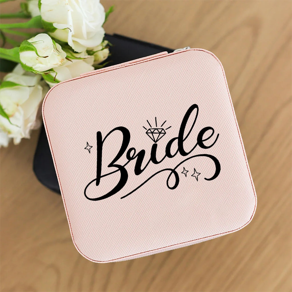 Personalized pink PU leather jewelry box, pearl box, portable women's travel earrings, necklace storage, wedding gift