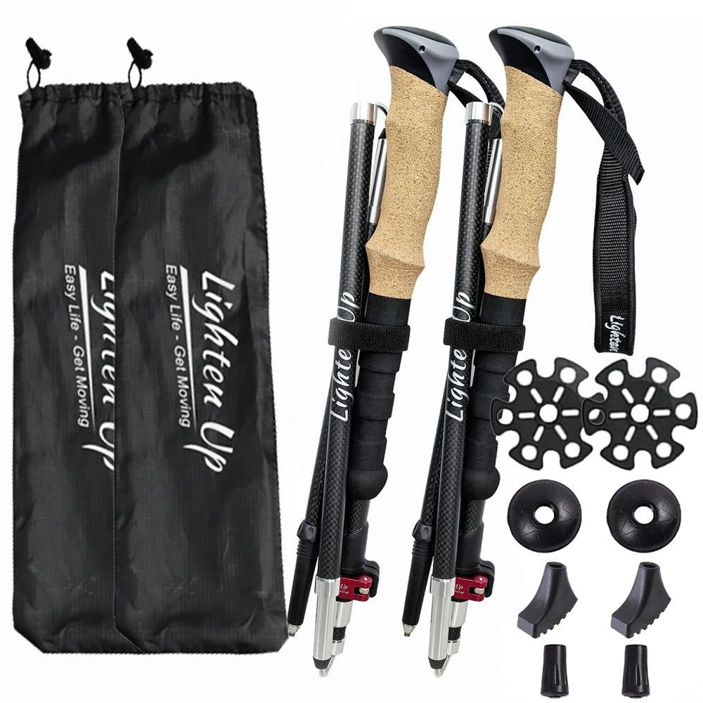 Adjustable Carbon Fibre Outdoor Trekking Poles EVA Cork Quick Adjustable Locks 1pc/2pcs Walking Sticks Ultralight Poles for Men