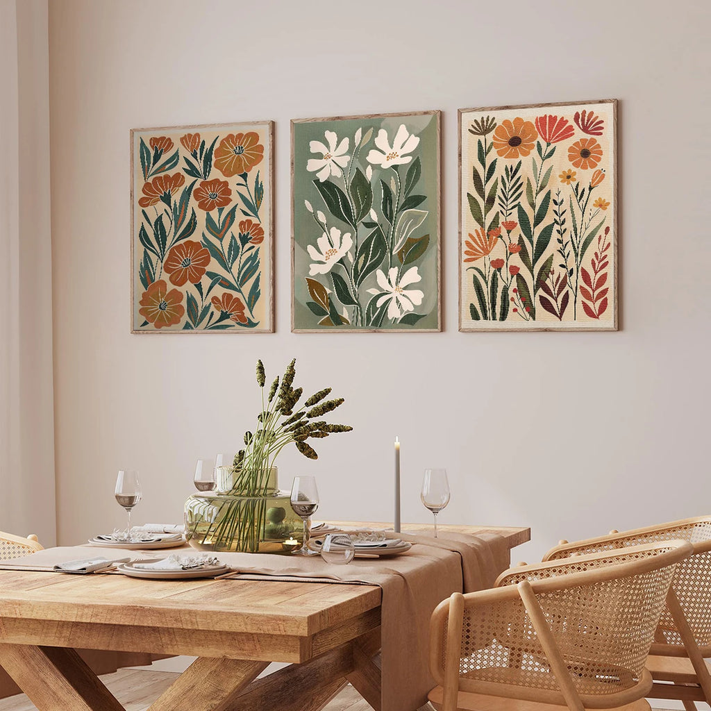 Bohemian Abstract Floral Canvas Printing Spring Wildflower Plant Wall Art Posters for Modern Living Room Bedroom Home Decor