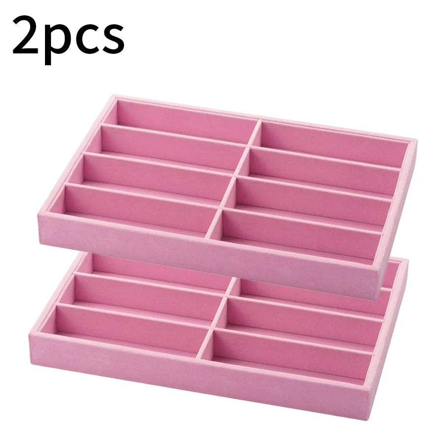 Versatile Gray Velvet Organizer Tray for Glasses, Jewelry & Watches - 8-Compartment, Stackable Display Storage Box, Jewelry Tray