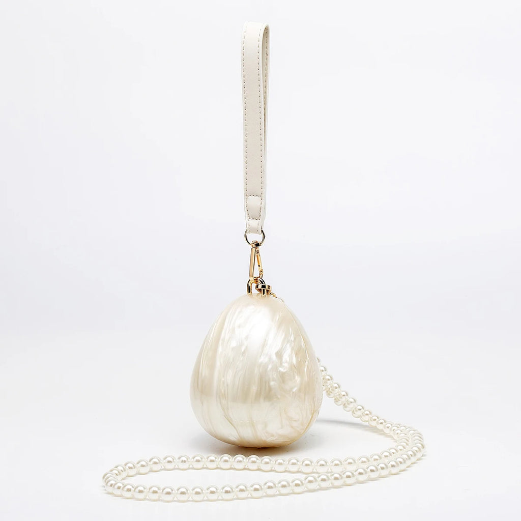 Women's Acrylic Premium Mini Egg Bag Luxury Fashion Pearl Dinner Clutch Bag Cute Phone Mouth Red Envelope for Wedding Party