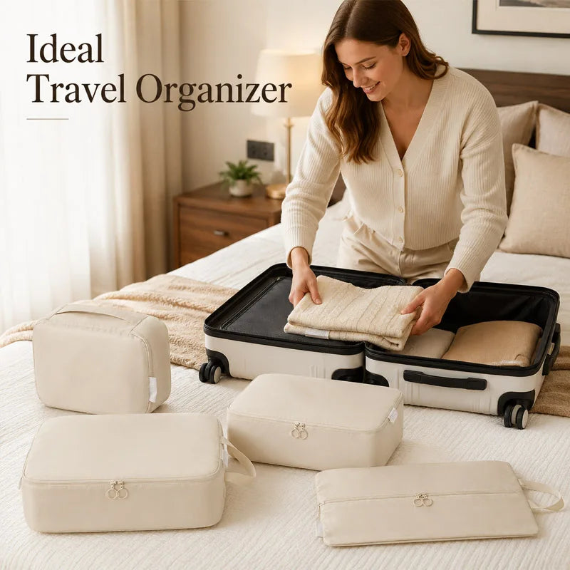 5pcs Compressible Space-Expanding Cube Clothing Luggage Storage Bag Set,Travel with Zipper, Suitable for Travel and Outdoor Use