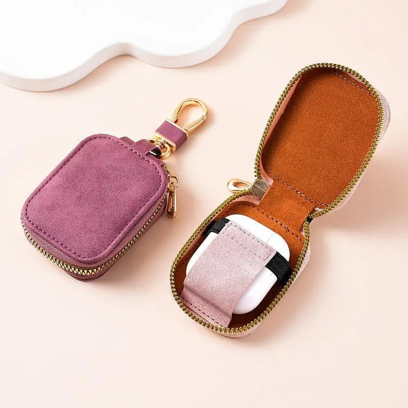 Soft Suede Car Key Storage Pouch with Smooth Zipper Sturdy Metal Carabiner Compact Case for Keys Earbuds Business Travel