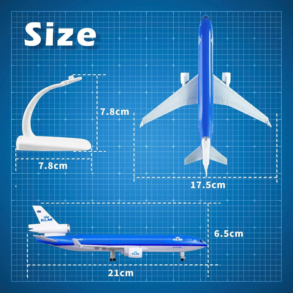 1/300 Scale Airplane Model Klm Md-11 Kit 20cm Alloy Diecast Airplane with Stand for Display Decoration or Boy Collected Gift