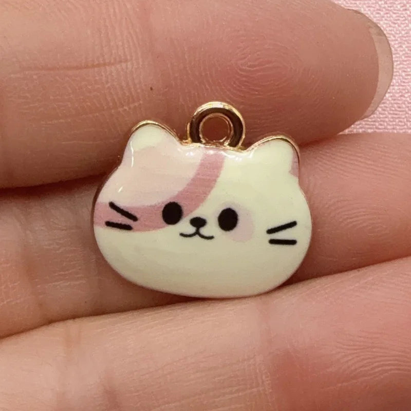 12pcs Printed Cat Head Alloy Drip Oil Pendant, DIY Jewelry Making Earrings, Keychains, Accessories