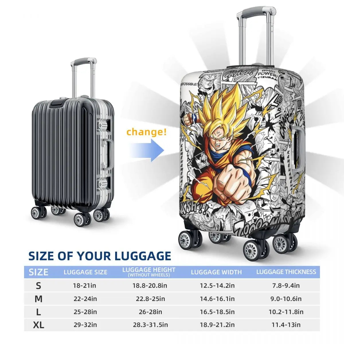 Vintage Kid Goku Dragon Ball Suitcase Cover Travel Flight Elastic Luggage Supplies Protection
