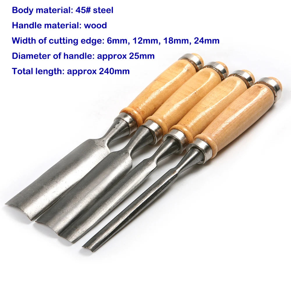 4pcs Carving Chisel Wood Chisels Set Professional Woodworking Gouge Curved Chisel for Carpentry Sculpture Carve Craft Chisel