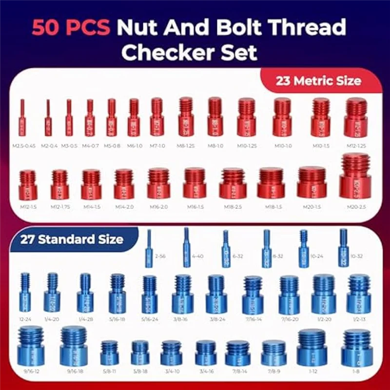 A84E-Ut And Bolt Thread Checkers For Nut Bolt Size Finder And Identifier Standard And Metric Thread Checkers Set