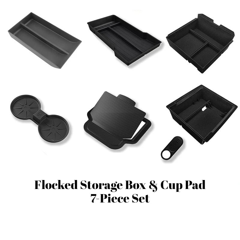 For Tesla Model Y Juniper/YL Center Console Armrest Storage Box Set Non-Slip Cup Pads Organizer Trays Car Interior Accessories
