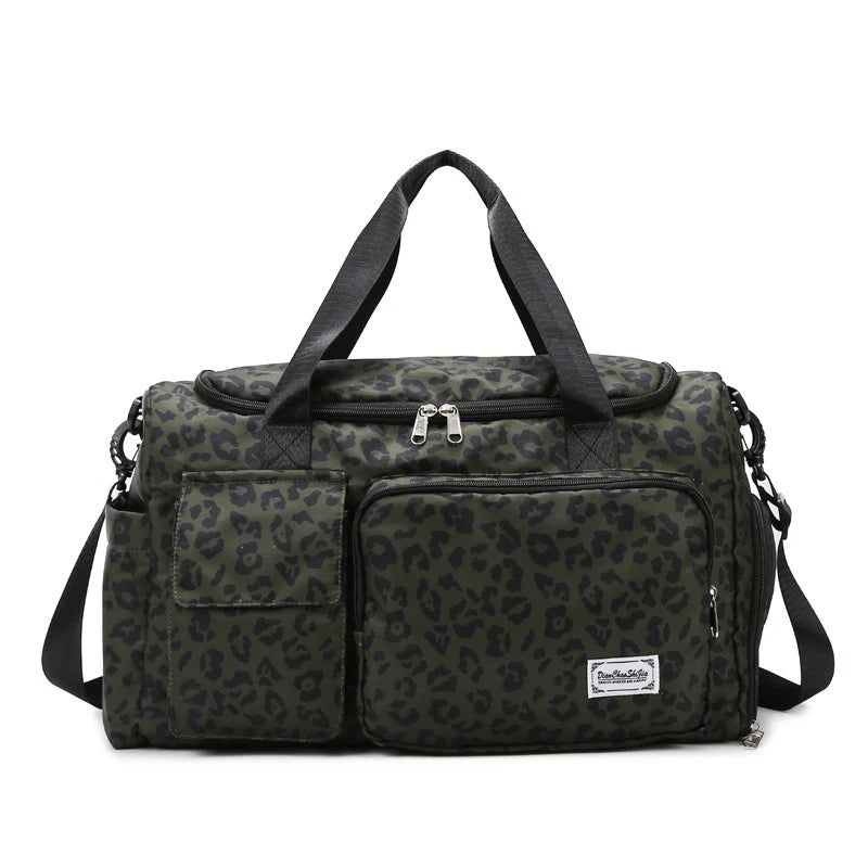 Classic Leopard Print Large Capacity Leisure Luggage Bag with Multiple Pockets and Shoe Compartment Sports Fitness Travel Bag