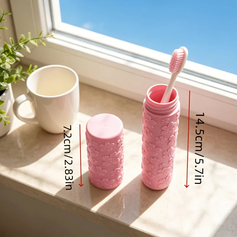 Flower Emboss Toothbrush Storage Tube, Compact Travel Toothbrush Case, Protective Toothbrush Holder for Camping Business Trip &