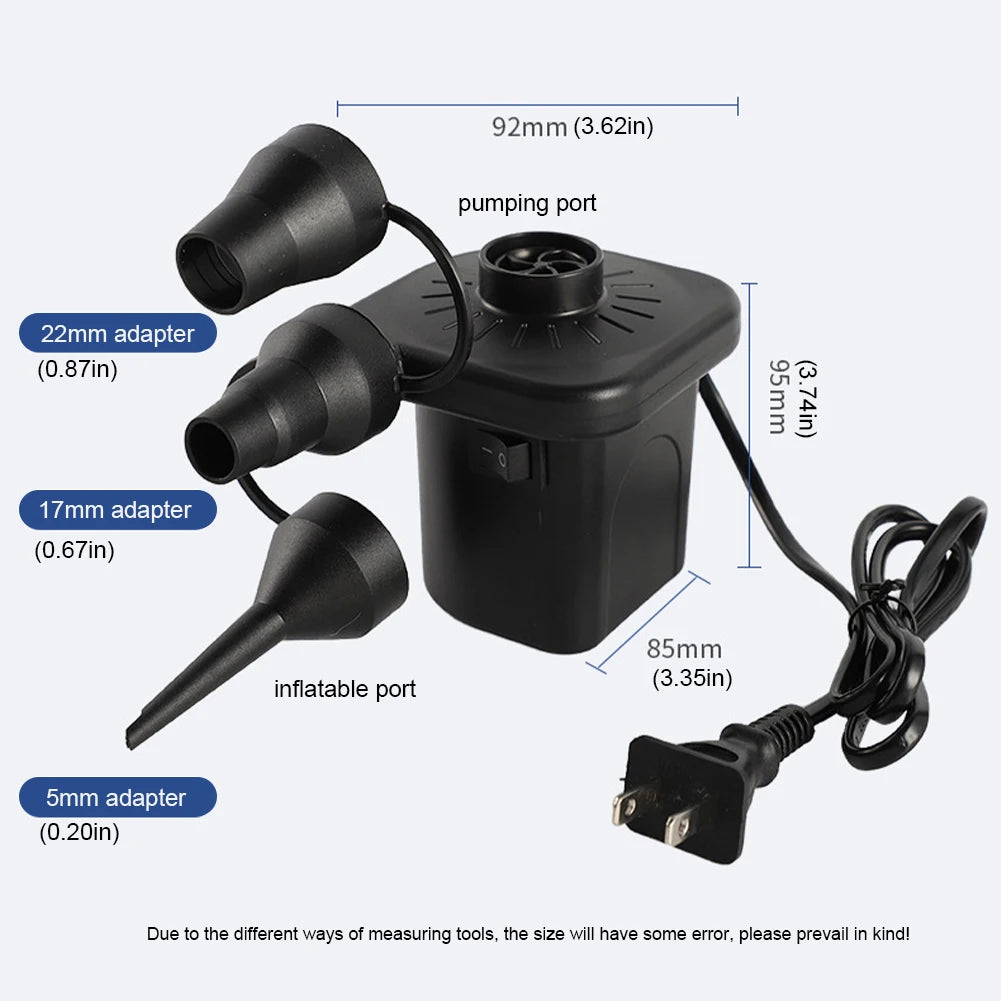 Electric Air Pump with 3 Nozzles Inflator/Deflator Pumps Quick-Fill for Inflatables Air Mattress Bed Couch Swim Ring