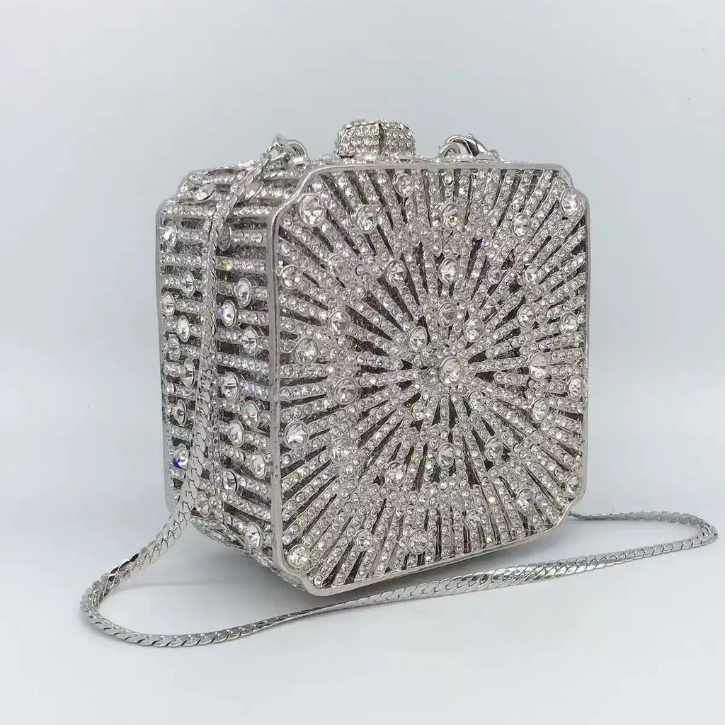 Crystal Rhinestones Diamond Evening Bag Glitter Mini Box Luxury Designer Fashion Clutch Purse For Wedding Party Women Handbag