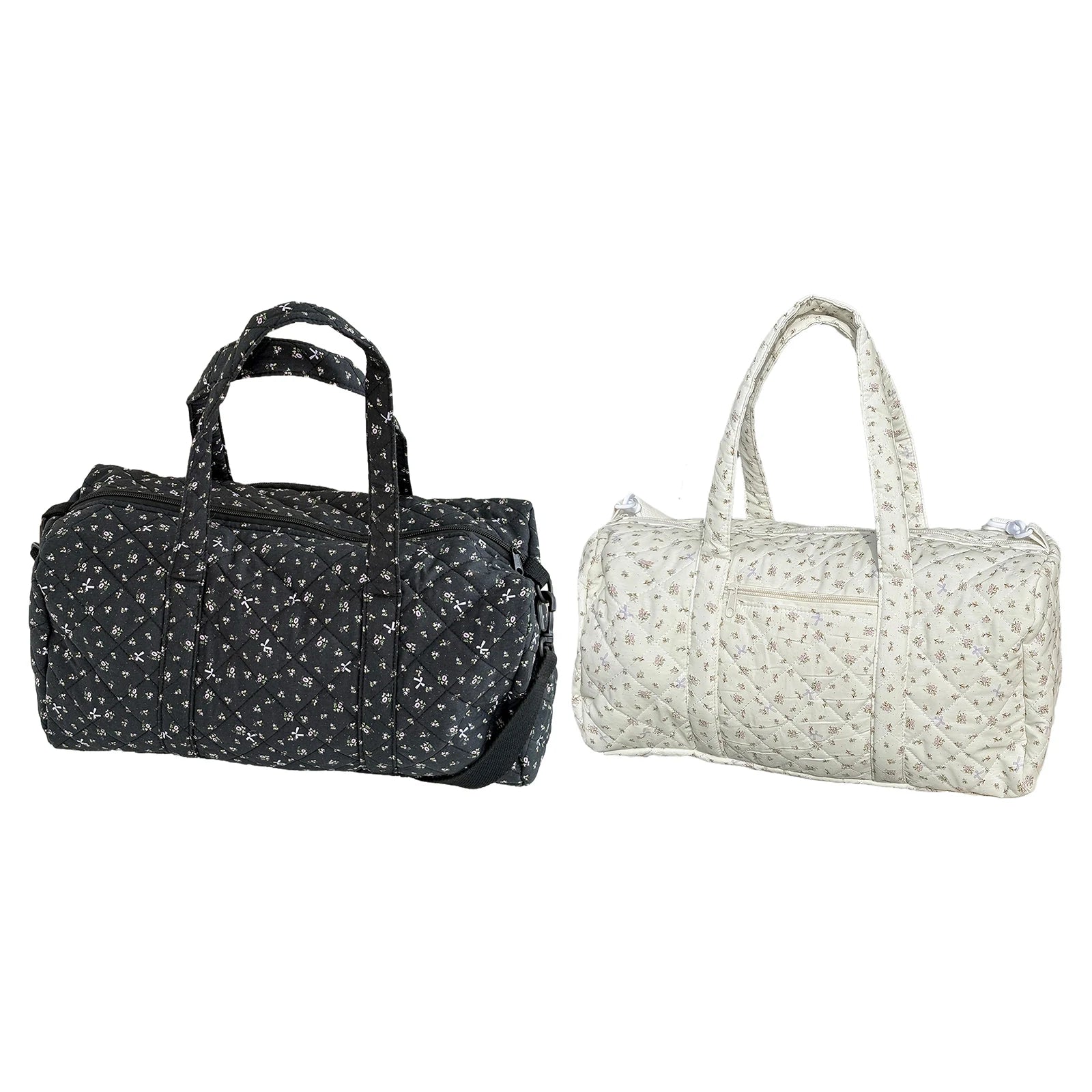Cotton Quilted Travel Bag with Zipper Gym Bag Floral Print Overnight Bag for Women Weekend Travel Shopping