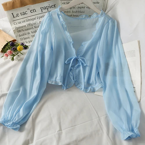 Women Thin Coat Casual Lace Bow Summer Sun Protection Clothes Female Cardigan Shirt Clothing Tops Blouse for Lady Covers Blusa