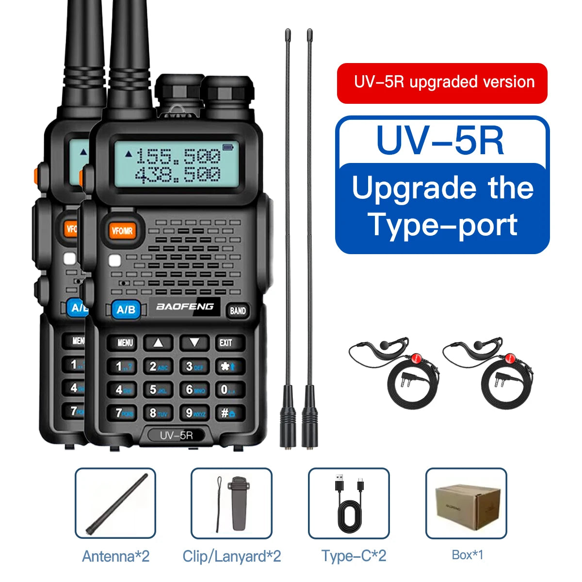 1PC/2PCS baofeng uv 5r USB Long Range Ham Amateur With FM Radio Long Range Portable Two Way Radio Baofeng CB Radio walkie talkie