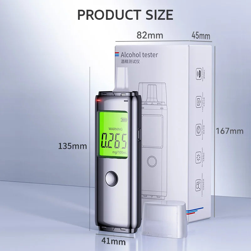 Professional Breathalyzer  ZW Rechargeable Alcohol Tester High Precision Testing Prevent Drunk Driving