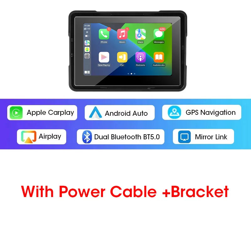 Jansite 5/7 inch Carplay Motorcycle DVR Navigation GPS Wireless CarPlay Android Auto IPX7 Display Screen Portable Moto Monitor