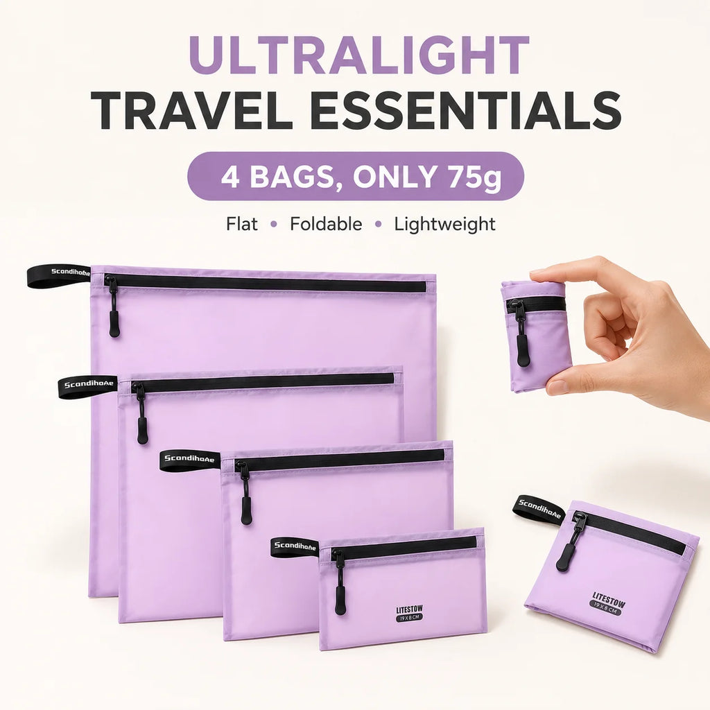 4Pcs Ultralight Packing Organizer Bags Set, Water-Resistant Nylon Zipper Pouches, 4 Sizes for Travel Luggage Clothes Toiletries