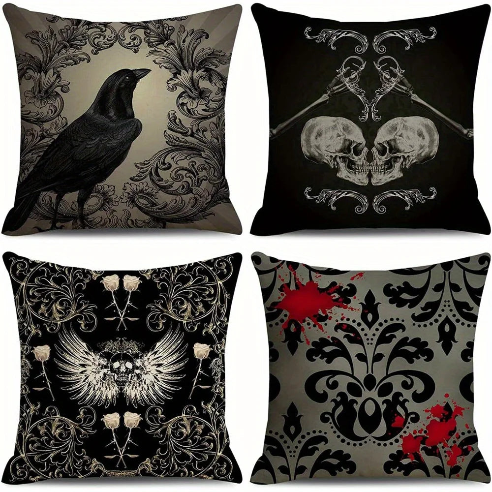 Gothic Patterns: Raven, Skulls Double-sided Printed pillow cover Short plush Suitable living rooms bedrooms throw cushion cover