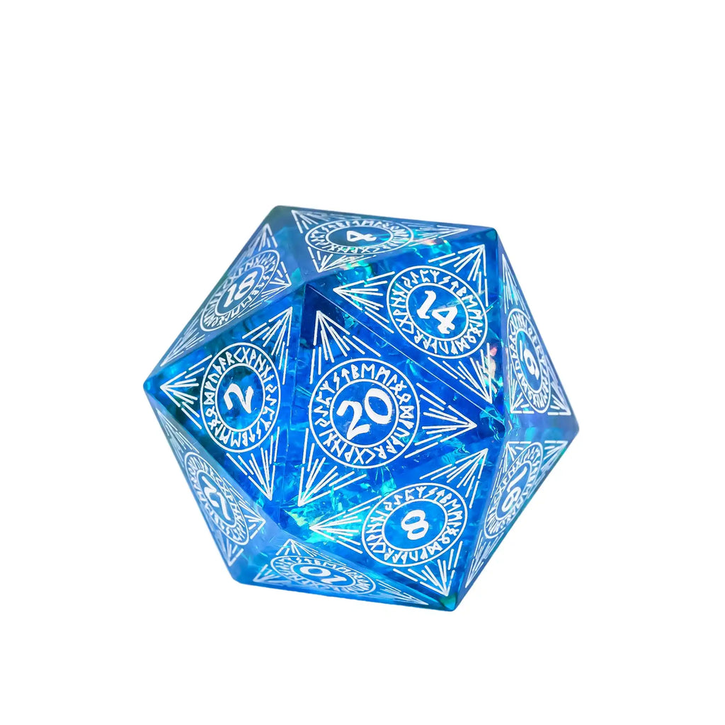 Cusdie 33mm Rainbow Film D20 Dice, 20 Sided Resin Sharp Edges Dice, Single D20 Polyhedral Dice, for Role Playing Board Game